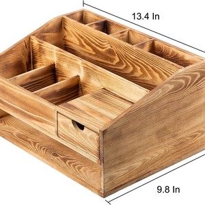 Organizer da Scrivania in Bambù con Cassetto, Porta Documenti, Portapenne, Porta Pennelli Trucco, Scatola Portaoggetti <span class=keywords><strong>per</strong></span> Ufficio e <span class=keywords><strong>Casa</strong></span>, Vendita all'Ingrosso OEM - Product Image 3