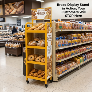 Expositor Metálico Móvil Personalizado al por Mayor para Panadería, Estante de Pie para Exhibición de Donuts y Pasteles para Tiendas Minoristas <span class=keywords><strong>con</strong></span> <span class=keywords><strong>Ruedas</strong></span>, Soporte para Logotipo, OEM - Product Image 2