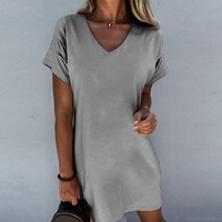 Nouvelle robe t-shirt à manches courtes et col en V pour femmes européennes et américaines