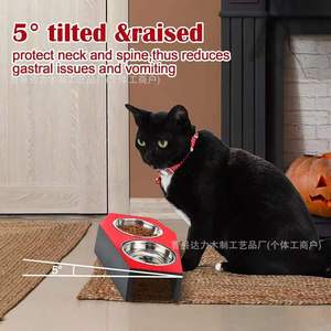 Comedero Doble Elevado para Mascotas, Estilo Gótico de Halloween, Base de Madera, Antideslizante y Resistente a la Humedad, para Perros y Gatos - Product Image 3