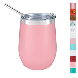 Wholesale Hot Selling Custom Logo Double Wall Vacuum <b>Insulated</b> 12oz Leak-Proof Wine Tumbler <b>Cups</b> with Handle and Lid in Bulk - Product Image 1