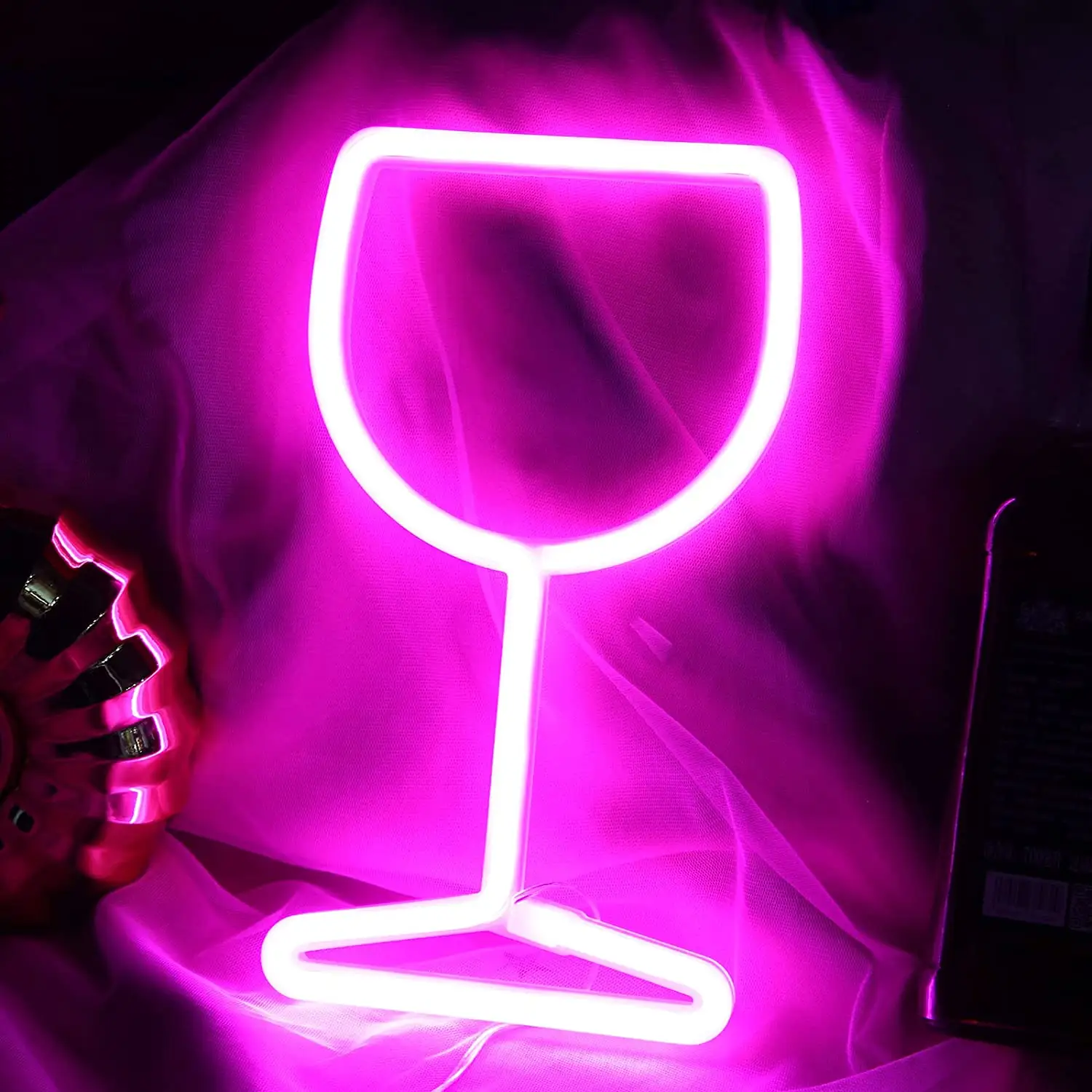 Vidrio de vino, letrero de neón rosa de vidrio de vino de luces de neón LED decoración de la pared de la bodega de la barra del Partido de dormitorio decoración de la habitación de neón