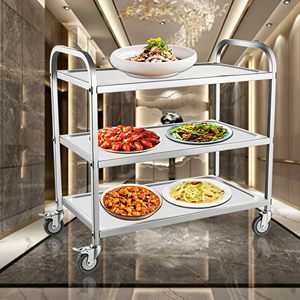 Chariot de service mobile à 3 niveaux en acier inoxydable avec poignée, chariot de livraison de nourriture robuste pour restaurant - Product Image 5