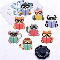 Accessoires de décoration pour chaussures en caoutchouc souple PVC, motifs animaux de dessin animé (Lunettes, Livre, Panda, Koala, Renard), clips et breloques DIY pour la lecture