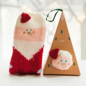 Chaussettes de Noël à motif animal mignon, cerf, cadeau, chaussettes en velours corail 3D moelleuses, épaisses et chaudes pour l'hiver, pour femmes, cadeau du Nouvel An, chaussettes avec boîte - Product Image 3