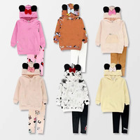 Pakaian Anak Grosir Harga Murah Set 2 Pcs untuk Anak Perempuan, Set Tempat Pensil Lucu, Legging Slim, Setelan Hoodie Anak Perempuan