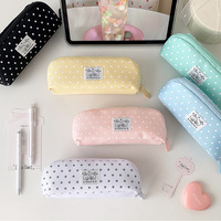 Étui à crayons en tissu à pois pour filles avec compartiments, pochette de papeterie portable