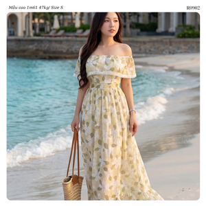 Women’s Floral Chiffon Off Shoulder <b>Maxi</b> <b>Dress</b> <b>Flutter</b> <b>Sleeve</b> Flowy A Line Resort <b>Dress</b> OEM ODM Wholesale Vietnam Manufacturer - Product Image 3