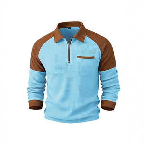 Polo à demi-zip en maille gaufrée pour homme, manches longues, décontracté, avec col et poche, anti-boulochage, coupe classique - Product Image 5