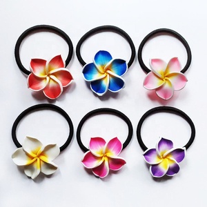 Filles dame épais noir élastique en caoutchouc bandes de cheveux <span class=keywords><strong>argile</strong></span> fleur hawaïenne frangipanier Plumeria Boho cheveux cravates pour cheveux - Product Image 2