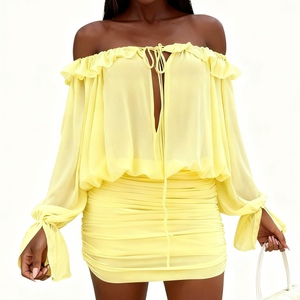 Vestidos Elegantes y Sensuales para Mujer, con Hombros Descubiertos, Detalle de Cordones, Color Sólido, Corte Ajustado, Moda Otoño - Product Image 2