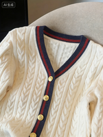 Pull-over élégant pour femme, style preppy universitaire, col en V, en acrylique, manches longues, style anglais