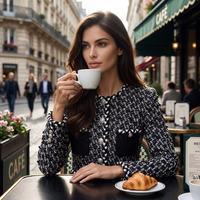 Manteau en Laine pour Femme Nouveau Style 2026 - Luxueux, Fin, Tissé, à Carreaux Noirs et Blancs, Col Rond avec Quatre Poches - Élégant et Tendance