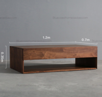 Table basse Wabi Sabi en chêne massif, rectangulaire, avec étagère ouverte, pour boutique et détaillant
