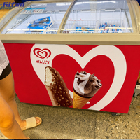 Congélateur commercial pour crème glacée avec porte coulissante en verre, équipement de réfrigération à refroidissement direct pour supermarché