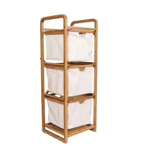 100% Natural Bamboo Laundry Basket Rack Sorter