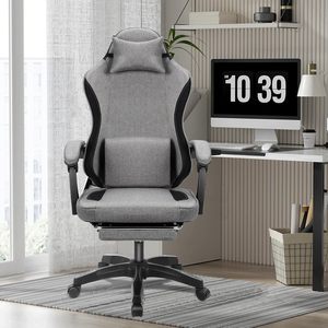 Chaise en tissu gris à dossier haut Chaise <span class=keywords><strong>Gamer</strong></span> Pro inclinable grande et haute chaise de <span class=keywords><strong>bureau</strong></span> 300 LBS réglable travail chaise de jeu <span class=keywords><strong>repose</strong></span>-pieds - Product Image 3