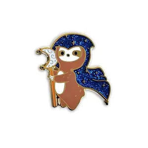Customized Imaginative and Personality Cool Enchanter Sloth Set Gold Plated Shinning Glitter Hard Enamel Pins Decoration Brooch