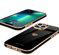 Funda Protectora de TPU Suave con Diseño de Corazón, Protección de Cámara con Electrochapado, para iPhone 15, 14 Pro Max, 12, 11, XS
