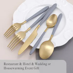 Handgeschmiedet mattes Gold und grau glatte Kante Besteck Edelstahl Besteck Restaurant Hotel Hochzeit Besteck-Set
