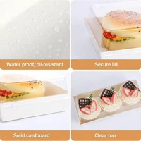 Boîtes à charcuterie en papier blanc rose marron avec couvercle transparent pour pâtisserie, biscuits, sandwichs, gâteaux, boîtes à tranches