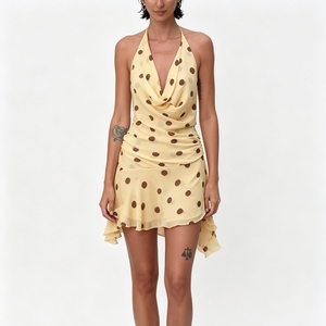 Vestido Mini Halter con Estampado <span class=keywords><strong>de</strong></span> Puntos para Mujer, Vestido <span class=keywords><strong>de</strong></span> Verano <span class=keywords><strong>de</strong></span> Gasa con Espalda Descubierta y Fruncido, <span class=keywords><strong>Ropa</strong></span> <span class=keywords><strong>de</strong></span> Mujer, Vestido <span class=keywords><strong>de</strong></span> Moda para Damas - Product Image 4