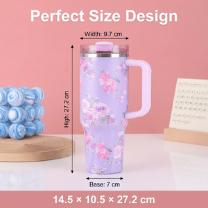 Vaso Térmico de Acero Inoxidable con Diseño Floral y Asa, Taza de Viaje con Aislamiento al Vacío y Tapa para Café y Bebidas Frías - Product Image 3