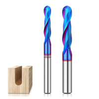 8mm Tige TCT Mortaisage CNC Nano Boule Bleue Nez Fraise 1/4 Routeur Bit Set 2 lames Top Spin Ball Head Straight Wood Cutter