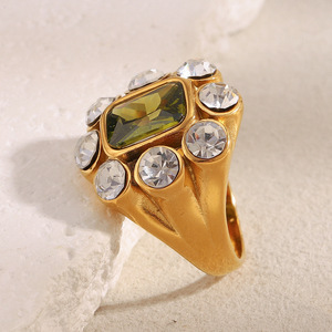 Vintage Multi‑Stone <b>Cocktail</b> <b>Ring</b> Pvd 18K <b>Gold</b> Plated Hypoallergenic Stainless Steel Luxury Statement Decorative Finger <b>Ring</b> - Product Image 4