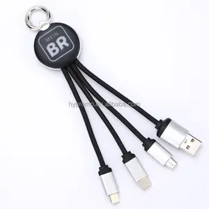 3-in-1 luminous logo charging cable Transparent logo USB Charging Cable