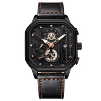 Montre pour homme de haute qualité, bracelet en cuir carré en alliage, mouvement à quartz, lumineuse, sport, mode, calendrier, chronographe, aiguille, 3BAR