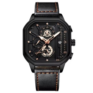 Montre à quartz pour homme de haute qualité, multifonctionnelle, avec calendrier, mouvement à quartz en cuir, cadran carré, luminescent - Product Image 4
