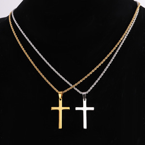우아한 트위스트 로프 링크 체인 남성 파티를위한 금도금 스테인레스 스틸 크로스 펜던트 목걸이 - Product Image 2
