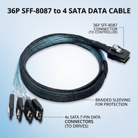 Kabel Splitter 6Gbps Mini SAS 36P SFF-8087 ke 4 SATA, Tembaga Berlapis Timah, Kabel Fleksibel Berpelindung Ganda, Sistem RAID, Workstation