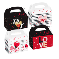 12 pièces/paquet Boîtes à poignée en carton faites à la main sur le thème de l'amour Doublure en éponge Emballage alimentaire pour cadeaux, biscuits, friandises, emballage de bonbons Joyeux