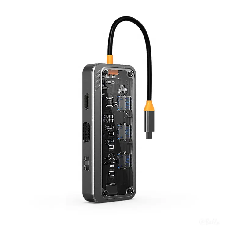 10-in-1 USB C Hub Dongle อะแดปเตอร์สถานีเชื่อมต่อ 4K HDMI VGA ประเภท C PD USB3.0 RJ45 อีเธอร์เน็ต SD/TF เครื่องอ่านบัตร 3.5 มม.