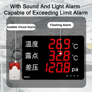 เครื่องวัดจุดน้ำค้างแบบดิจิตอล, เซ็นเซอร์โพรบเตือนอุณหภูมิความชื้นหน้าจอแสดงความดันต่าง RC822B บอกอารมณ์อากาศ - Product Image 3