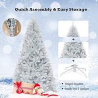 Sapin de Noël artificiel argenté lumineux de 7,5 pieds, branches complètes, décoration festive pour la maison, fête de Noël, décoration intérieure de Noël