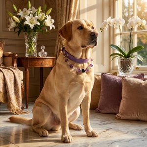 Collar de cristal de <span class=keywords><strong>amatista</strong></span> natural para perro, conjunto de collar y collarín de cuero morado ajustable con cuarzo obsidiana, joyería de lujo para mascotas, venta al por mayor OEM - Product Image 4