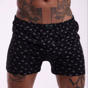 Calzoncillos Bóxer de Algodón con Estampado Negro para Hombre, Ropa Interior Masculina Transpirable, Suave y Cómoda, Cintura Elástica - Product Image 1
