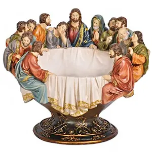 Benutzer definierte religiöse dekorative Jesus Apostel Skulptur Küchen utensilien Runde Obsts alat Servier schale letztes Abendessen Obstschalen