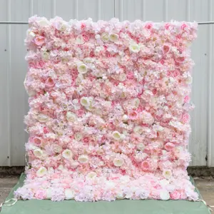 Wholesale Burgundy Flower Wall 5d Roll Up Flower Wall Backdrop Wall Panel For Other Wedding Decoration