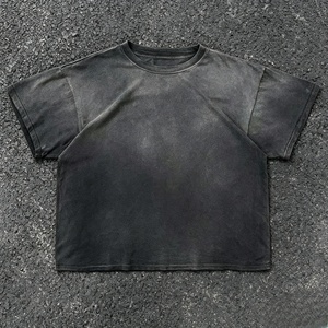 T-shirt en coton teint uni pour homme, col rond, style décontracté tricoté - Product Image 1
