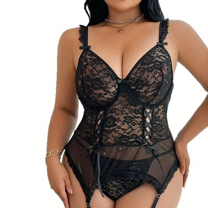 Camisola de Talla Grande para Mujer, Lencería de Encaje Transparente, Babydoll de Alta Calidad, Body de Malla Ajustable con Tirantes - Product Image 5