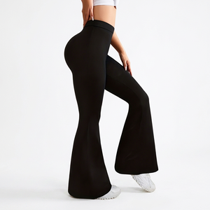 Plus Size Women's High Waisted Hip Lifting Wide Leg Black Yoga Pants Sports Micro <b>Flared</b> <b>Leggings</b> Spandex Polyester - Product Image 2