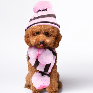 Ensemble trois pièces pour animaux de compagnie : Costume d'hiver pour chat et chiot, accessoires vestimentaires, écharpe, couvre-pattes et chapeau en fibre acrylique - Product Image 2