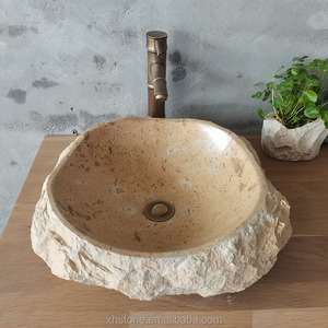 Chậu rửa mặt bằng đá cẩm thạch Travertine màu be nhạt, kích thước lớn, dùng cho phòng tắm - Product Image 2