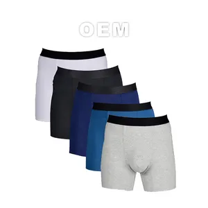 Cuecas masculinas, roupa íntima para homens, logotipo personalizado, cueca longa com perna de algodão, stretch respirável, boxer