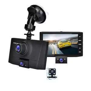 Three Lens Dashcam Front Inside and Back 4.0 Inch Car Black Box 1080p Night Vision Loop Recording Car Vehicle DVR Driving Record