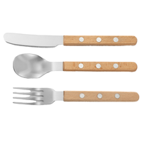 Ensemble de couverts de luxe modernes en métal 3 pièces avec manches en bois, écologiques et réutilisables, pour fêtes et cadeaux